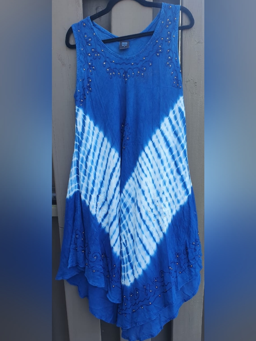 Seven Islands Blue Tie-Dye Sleeveless Swim Coverup with Bead Embellishment